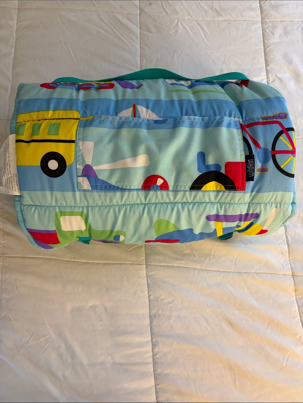 Olive Kids Nap mat/Travel Blanket - Light Blue Transportation Print